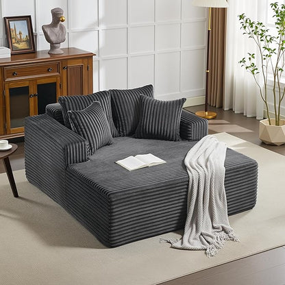 Oversized Chaise Lounge Chair Indoor, Boneless Couch Cloud Fluffy Chaise Lounges Corduroy Upholstered Sofa Bed w/Throw Pillows for Living Room Home Grey