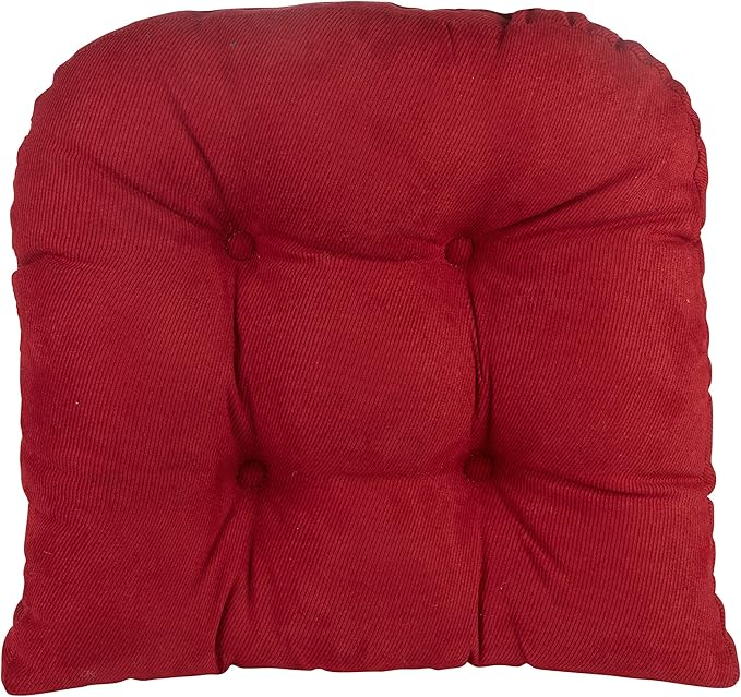 Klear Vu Gripper Overstuffed Universal Non-Slip Dining Chair Cushions for Kitchen Decor or Office Use, U-Shaped Skid-Proof Seat Pad, 17x17 Inches, 2 Count (Pack of 1), Linear Red
