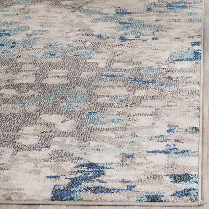 SAFAVIEH Monaco Collection Runner Rug - 2'2" x 8', Grey & Light Blue, Boho Chic Abstract Watercolor Design, Non-Shedding & Easy Care, Ideal for High Traffic Areas in Living Room, Bedroom (MNC225E)