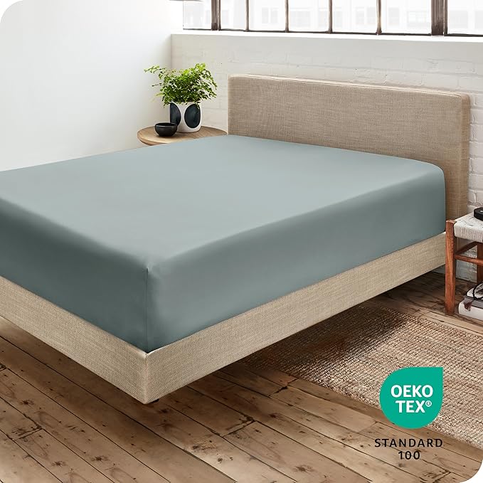 Bare Home Fitted Bottom Sheet Queen Size - Premium 1800 Microfiber - Ultra-Soft Hotel Luxury - Deep Pocket - Durable and Long Lasting (Queen, Sea Spray)
