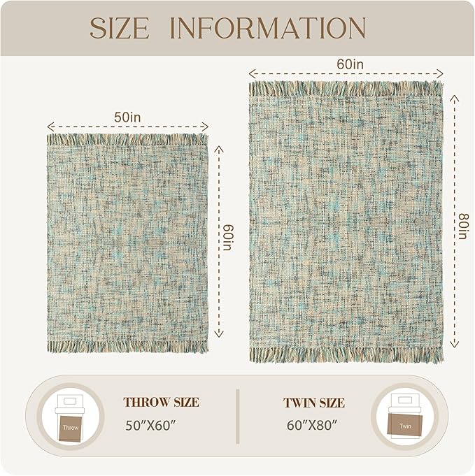 Multi-Color Blue Grey Cable Knitted Throw Blanket for Couch,50"X60" Boho Style Textured Blankets for Home Decor,Super Soft Warm Cozy Chunky Knit Blanket with Decorative Tassels for Bed