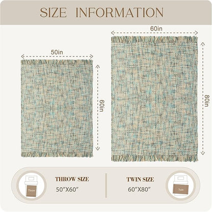 Multi-Color Blue Grey Cable Knitted Throw Blanket for Couch,60"X80" Boho Style Textured Blankets for Home Decor,Super Soft Warm Cozy Chunky Knit Blanket with Decorative Tassels for Bed