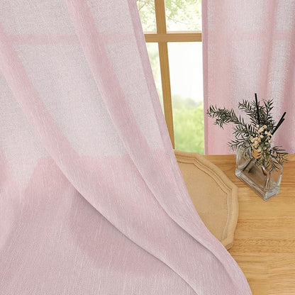 Simplebrand Blush Short Faux Linen Textured Cafe Kitchen Curtains 36 Inch Length 2 Panels, Over Sink Semi Sheer Farmhouse Light Filtering Panels Rod Pocket Drapes for Bathroom Window, 40 x 36 Inch