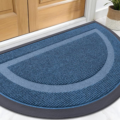 OLANLY Half Circle Door Mat Indoor Outdoor Entrance Welcome, Waterproof All-Season, All-Weather Doormat, Sturdy Natural Rubber, Low Profile, Easy Clean Patio Porch Entryway Mat, 29.5x17, Light Blue