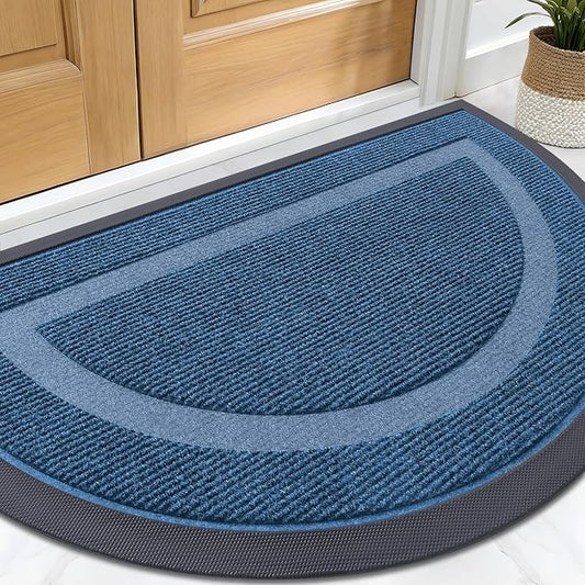 OLANLY Half Circle Door Mat Indoor Outdoor Entrance Welcome, Waterproof All-Season, All-Weather Doormat, Sturdy Natural Rubber, Low Profile, Easy Clean Patio Porch Entryway Mat, 29.5x17, Light Blue