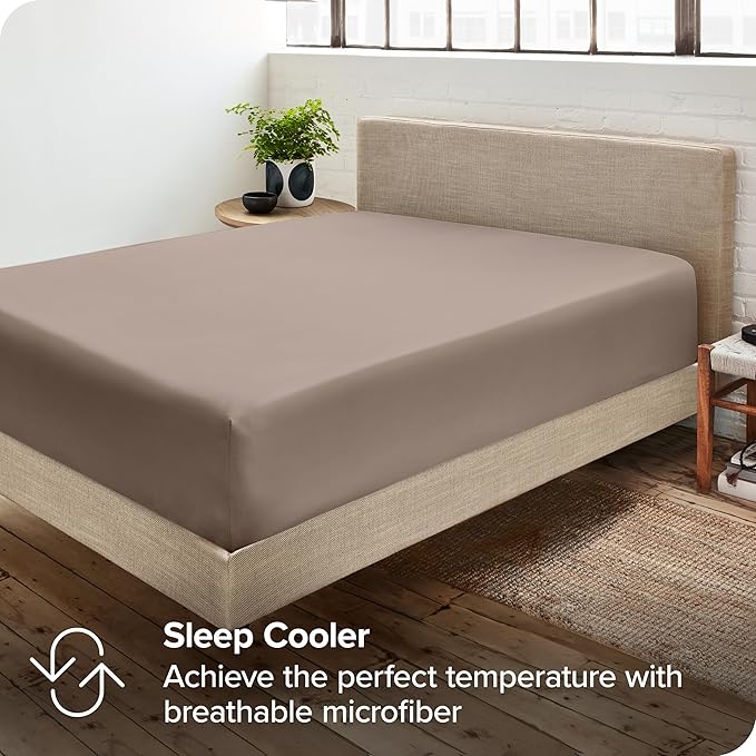 Bare Home 2-Pack Fitted Bottom Sheets Twin XL - Premium 1800 Ultra-Soft Wrinkle Resistant Microfiber - Deep Pocket (Twin XL, Taupe)