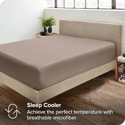 Bare Home 2-Pack Fitted Bottom Sheets Twin XL - Premium 1800 Ultra-Soft Wrinkle Resistant Microfiber - Deep Pocket (Twin XL, Taupe)