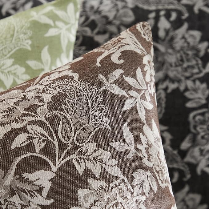 Floral Jacquard Throw Pillow Covers Set of 2, Background/Chocolate 22x22 Inch, Farmhouse Decorative Cotton Dark Brown Cushion Covers for Sofa Bed Living Room Home Decor
