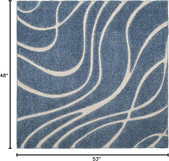 SAFAVIEH Florida Shag Collection Area Rug - 4' Square, Light Blue & Cream, Non-Shedding & Easy Care, 1.2-inch Thick Ideal for High Traffic Areas in Living Room, Bedroom (SG471-6011)