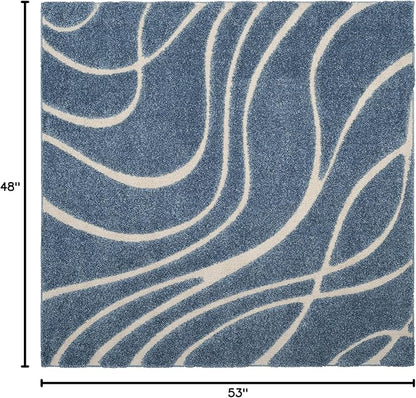 SAFAVIEH Florida Shag Collection Area Rug - 4' Square, Light Blue & Cream, Non-Shedding & Easy Care, 1.2-inch Thick Ideal for High Traffic Areas in Living Room, Bedroom (SG471-6011)