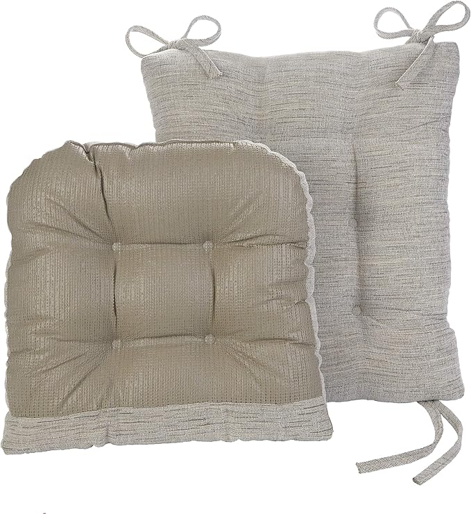 Klear Vu Omega Non-Slip Rocking Chair Cushion Set, Assembled in USA, Thick Padding & Tufted Design, Includes Seat Pad & Back Pillow with Ties, 17x17 Inches, 2-Piece Set, Saltbox Gray