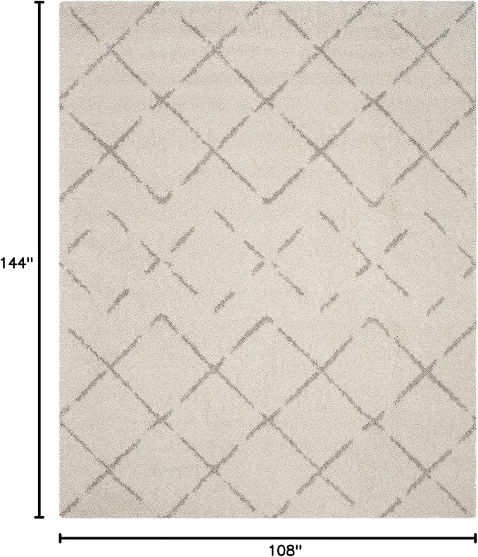 SAFAVIEH Area Rug 9x12 - Arizona Shag Collection - Large - Ivory & Beige, Moroccan Boho Design, Non-Shedding & Easy to Clean, Ideal for Living Room, Bedroom, Dining Space (ASG743A)