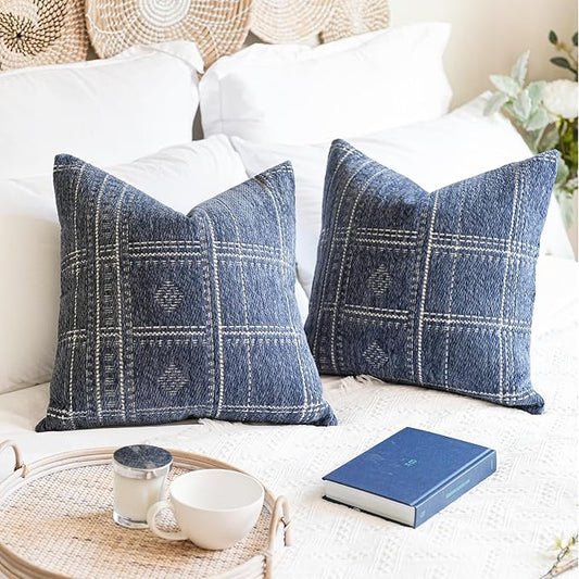 BlissBlush Decorative Throw Pillow Covers 20X20, Set of 2, Boho Farmhouse Cushion Cover, Cozy Soft Accent Pillowcase for Couch Sofa Bed Living Room Home Décor