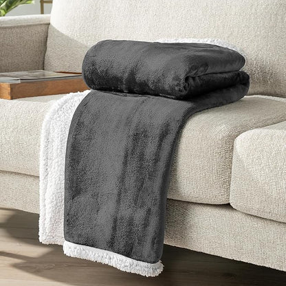 Pavilia Sherpa Fleece Blanket for Bed, Queen Size, Dark Grey, Plush Soft Fuzzy, Cozy Reversible Winter Blanket for Women & Men, 90x90 Inches