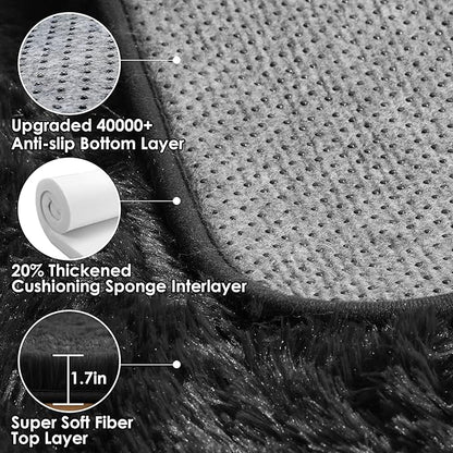 ONASAR Black 8x10 Area Rugs for Living Room, Large Fluffy Shag Bedroom Rug, Washable Ultra Soft Thick Shaggy Floor Big Indoor Carpets for Kids Boys Girls Teen Nursery Dorm Modern Home Decor Aesthetic