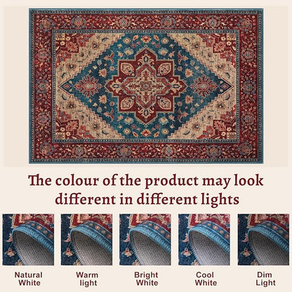 Tangsoo Vintage Small 2x3 Washable Rugs for Entryway Non-Slip Oriental Low Pile Rug for Front Door, Kitchen, Indoor, Accent Throw Small Area Rug, Door Mat for Entrance, Soft Boho Red Rug