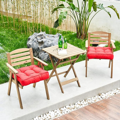 ARTPLAN Outdoor Seat Cushion,Square Thick Tufted Pure Chair Cushion for Patio Wicker Chair with Tie,Set of 2,19"x19"x5",Red
