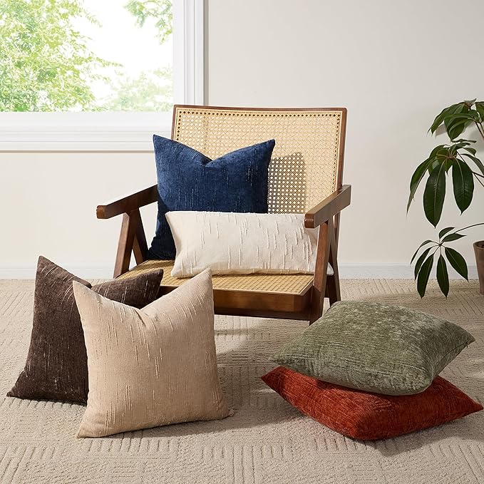 Set of 2 Soft Textured Throw Pillow Covers 12x20, Invisible Zipper Neutral Cushion Cases, Easy - Care Decorative Farmhouse Decor for Living Room Couch (Blue, 12" x 20" (Pack of 2))
