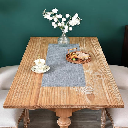NEWISHER Farmhouse Rustic Table Runner Solid Grey Rectangular Table Runners Faux Linen Table Runner for Everyday Use Kitchen Dining Party Table 13x36 Inch