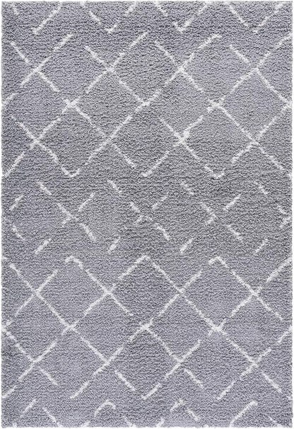 SAFAVIEH Area Rug 6x8 - Arizona Shag Collection - Grey & Ivory,Moroccan Design, Non-Shedding & Easy to Clean, Ideal for Living Room, Bedroom, Dining Space (ASG743D)