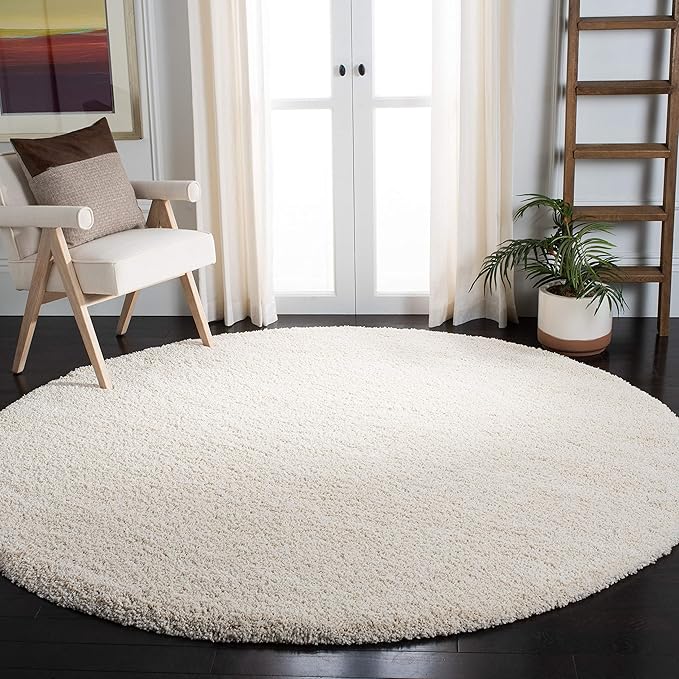 SAFAVIEH Milan Shag Collection Area Rug - 3' Round, Ivory, Solid Design, Non-Shedding & Easy Care, 2-inch Thick Ideal for High Traffic Areas in Living Room, Bedroom (SG180-1212)