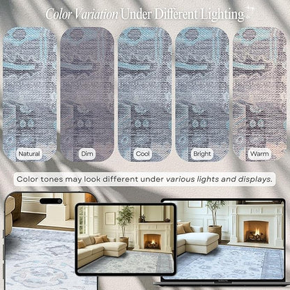 Fame Rugs Gray Modern Oushak Rug 9x12, Vintage Turkish Colorful Oriental Washable Antique Inspired Oversize Area Rugs, Luxury Living Room Bedroom (384GB, 9' x 12)