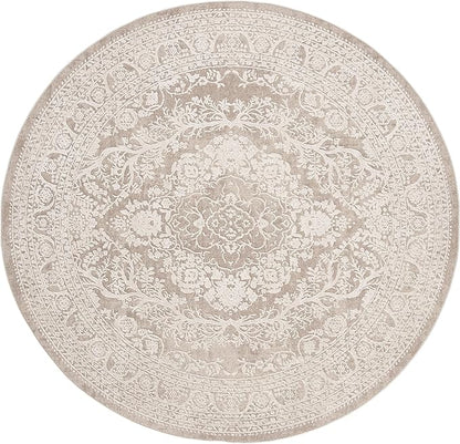 SAFAVIEH Area Rug 3' Round - Reflection Collection - Beige & Cream, Non-Shedding & Easy Cleaning, Ideal for Entryway, Living Room, Bedroom (RFT668A)