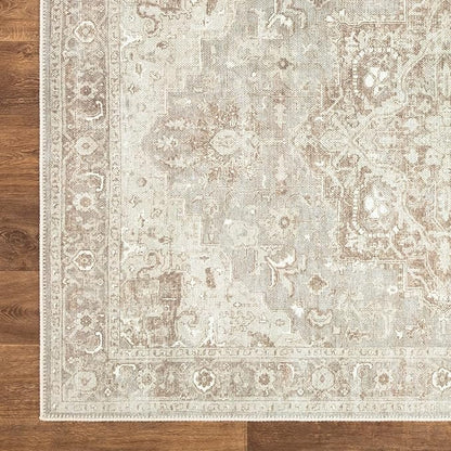 Bloom Rugs Washable Non-Slip 5' x 7' Rug - Beige/Gray Traditional Area Rug for Living Room, Bedroom, Dining Room, and Kitchen - Exact Size: 5' x 7'
