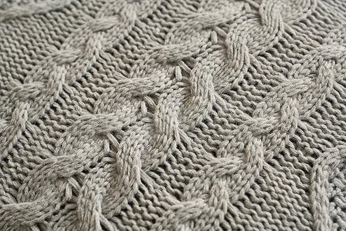 DOKOT Grey Knit Throw Pillow Cover Decorative Cable Braid and Diamond Knitting Square Warm Cushion Cover (Light Gray, (18x18 inches(45x45cm))