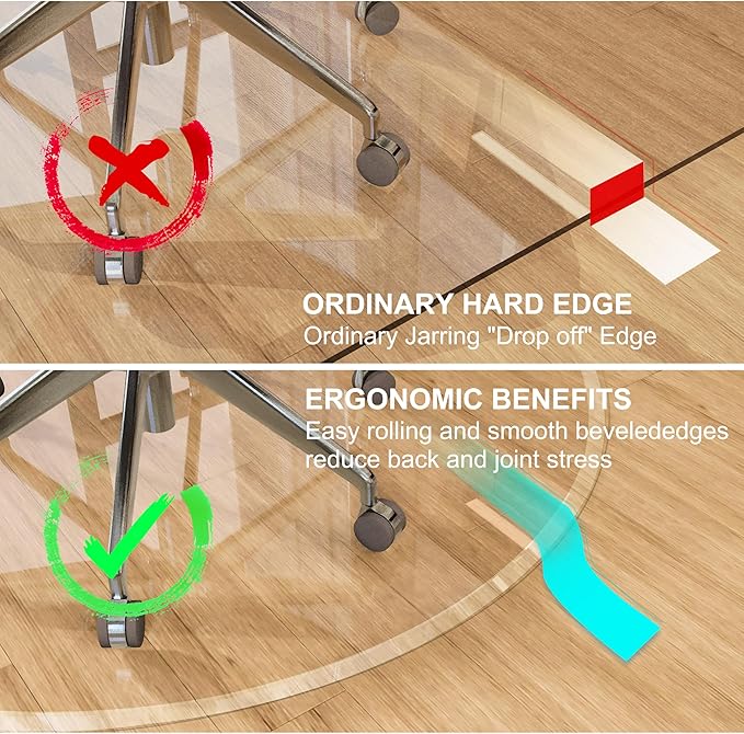 Beveled Edge 48" Round Chair Mat for Carpet or Hardwood Floor Crystal Clear, 48" x 48" for a Smooth Glide and Easy Roll On/Off, Heavy Duty and Non-Slip Floor Ultimate Clear Chair Mat