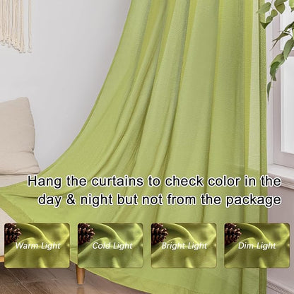 MAIHER Sage Pinch Pleated Sheer Curtains 96 Inches Long for Bedroom Soft Touch Lightweight Transparent Light Filtering Pleated Drapes with Ajustable Hooks, Sage Green, 42" W x 96" L, 2 Panels
