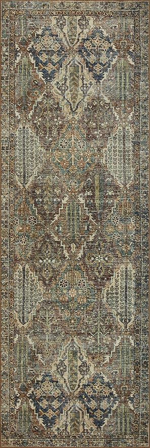 Loloi Magnolia Home by Joanna Gaines Banks Collection BAN-05 Spice/Blue 2'-3" x 3'-9" .13" Pile Height, Machine Washable, Accent Rug