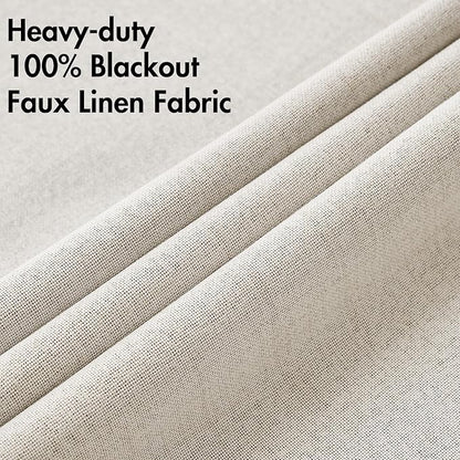 MIULEE Linen Curtains for Bedroom 100% Blackout Thermal Insulated Birch Grommet Room Darkening Curtains & Drapes for Living Room Nursery 52 x 45 Inch (2 Panels)
