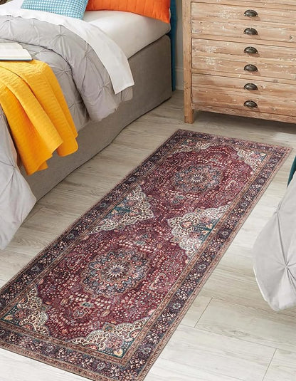 Keen Home Design 2x7 Rug - Machine Washable Runner Rug with Non-Slip Backing, Ideal for Hallway, Entryway, Kitchen, Laundry Room - Vintage, Easy Clean, Durable, Low Pile Rug - (2'6" x 7')