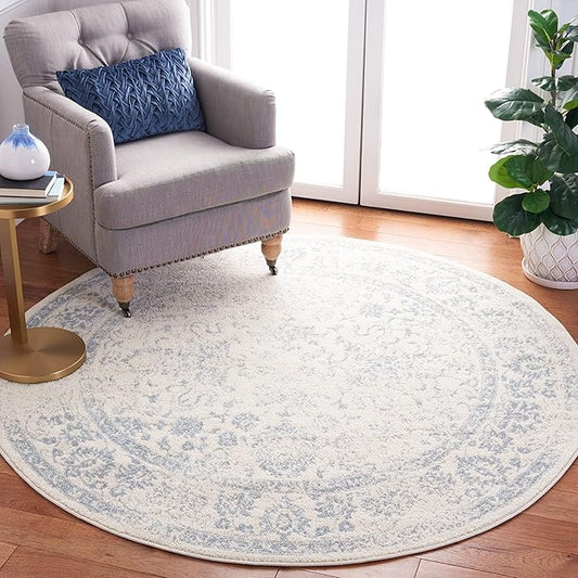 SAFAVIEH Adirondack Collection Area Rug - 12' Round, Ivory & Slate, Distressed Vintage Floral Design, Non-Shedding & Easy to Clean, Ideal for Living Room, Bedroom, Dining Space (ADR109S)