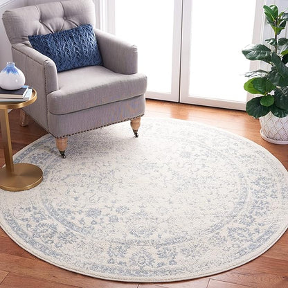 SAFAVIEH Adirondack Collection Area Rug - 6' Round, Ivory & Slate, Distressed Vintage Floral Design, Non-Shedding & Easy to Clean, Ideal for Living Room, Bedroom, Dining Space (ADR109S)