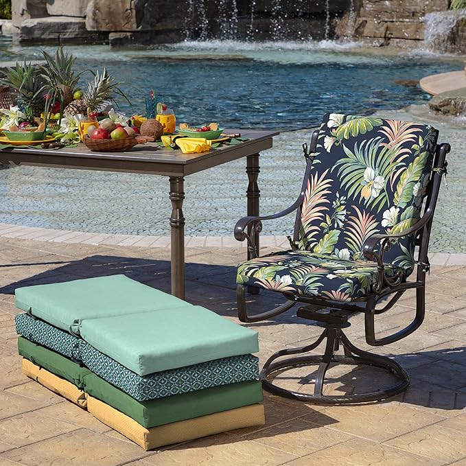 Arden Outdoor Dining Chair Cushion, 20 x 20, Rain-Proof, Fade Resistant, Simone Blue Tropical