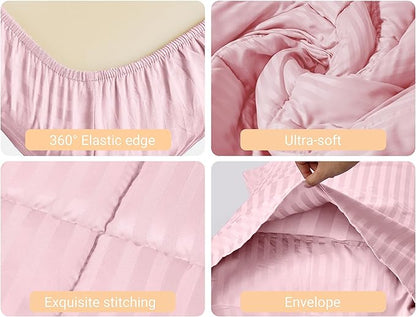 ZPECC Toddler Bedding Set - 4 Piece Hypoallergenic Baby Crib Bedding Set for Boys and Girls, Includes Toddler Comforter, Flat Sheet, Fitted Sheet and Pillowcase, Pink Stripe