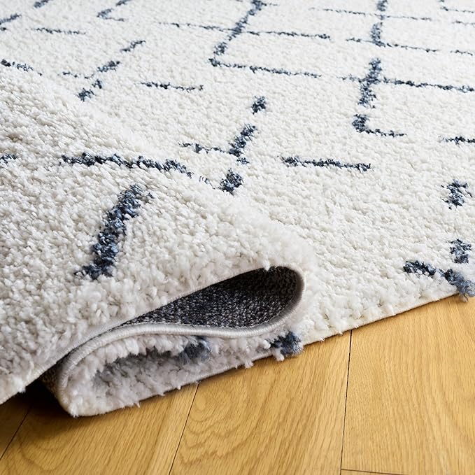 SAFAVIEH Arizona Shag Collection Area Rug - 6'7" x 9'2", Ivory & Slate, Moroccan Boho Design, Non-Shedding & Easy to Clean, Ideal for Living Room, Bedroom, Dining Space (ASG743M)