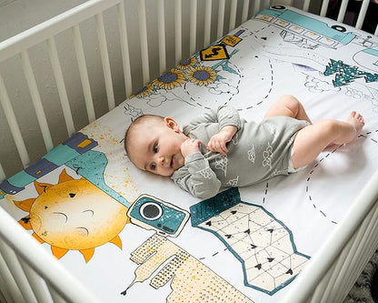 JumpOff Jo - Fitted Crib Sheet, Super Soft Breathable 100% Cotton Baby Crib Sheet for Standard Crib Mattresses and Toddler Beds, 28 in. x 52 in. - Road Trip