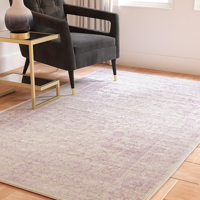 SAFAVIEH Area Rug 4x6 - Adirondack Collection - Ivory & Lavender, Distressed Vintage Floral Design, Non-Shedding & Easy to Clean, Ideal for Living Room, Bedroom, Dining Space (ADR109U)