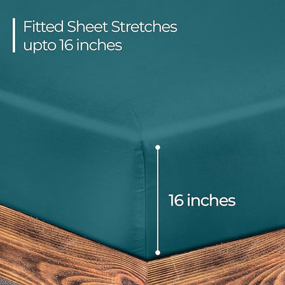 ROYALE LINENS 300 Thread Count 100% Long Staple Combed Cotton Fitted Sheet King - Super Soft Deep Pocket Bottom Sheet - Fitted Sheets Only - Elastic Sheets (King, Teal)