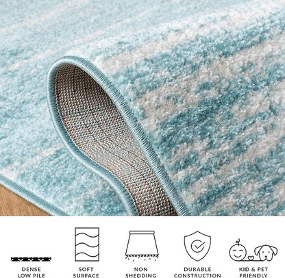 SAFAVIEH Adirondack Collection Area Rug - 5' Square, Aqua & Ivory, Modern Ombre Design, Non Shedding & Easy to Clean, Ideal for Living Room, Bedroom, Office, Dining Space (ADR113J)