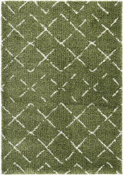 SAFAVIEH Arizona Shag Collection Area Rug - 6'7" x 9'2", Green & Ivory, Moroccan Boho Design, Non-Shedding & Easy to Clean, Ideal for Living Room, Bedroom, Dining Space (ASG743X)