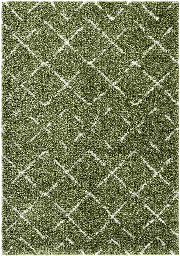 SAFAVIEH Arizona Shag Collection Area Rug - 5'1" x 7'6", Green & Ivory, Moroccan Boho Design, Non-Shedding & Easy to Clean, Ideal for Living Room, Bedroom, Dining Space (ASG743X)