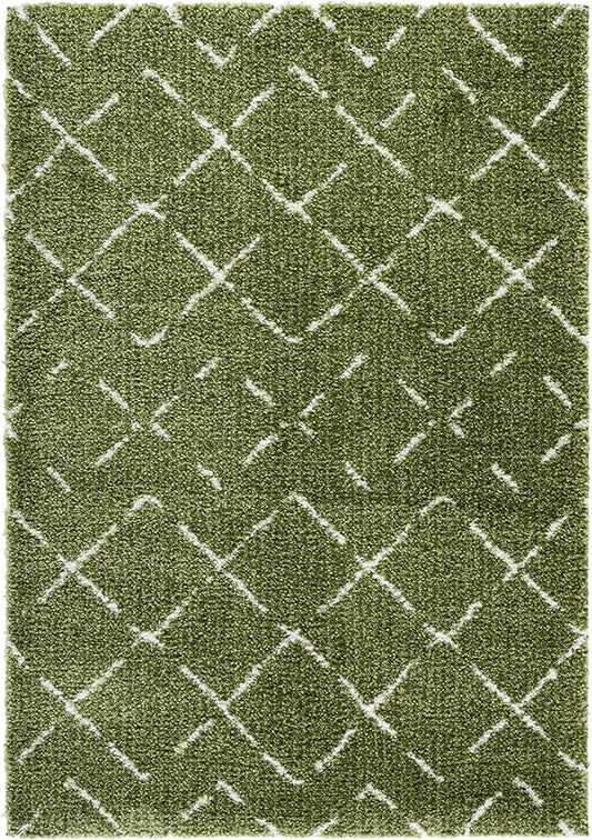 SAFAVIEH Area Rug 4x6 - Arizona Shag Collection - Green & Ivory, Moroccan Boho Design, Non-Shedding & Easy to Clean, Ideal for Living Room, Bedroom, Dining Space (ASG743X)
