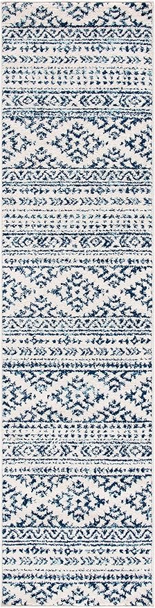 SAFAVIEH Tulum Collection Runner Rug - 2' x 15', Ivory & Navy, Moroccan Boho Tribal Design, Non-Shedding & Easy to Clean, Ideal for Living Room, Hallway, Foyer, Bedroom (TUL272D)