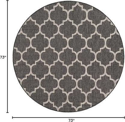 Unique Loom Outdoor Trellis Collection Area Rug (6' 1" Round Black/Ivory)