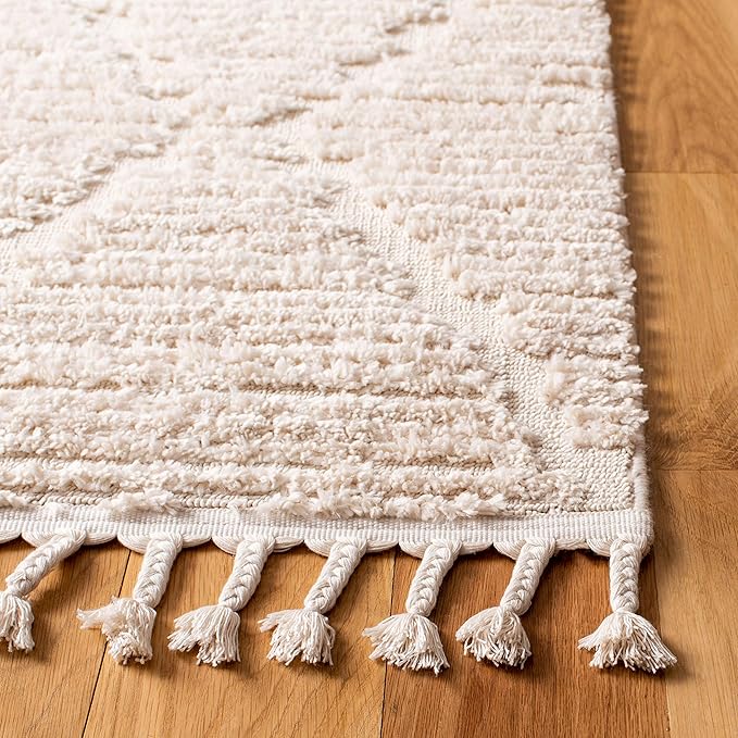 SAFAVIEH Marrakesh Collection Runner Rug - 2'2" x 18', Beige, Moroccan Boho Braided Tassel Design, Ideal for High Traffic Areas in Living Room, Bedroom, Dining Room (MRK517C-218)