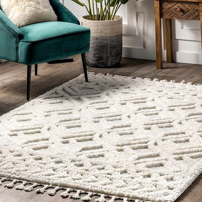 nuLOOM Akia Lattice High/Low Tassel Area Rug, 9x12, Beige